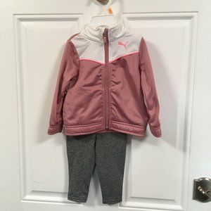 NWT PUMA 2 Piece Outfit - Jacket & Pants - Pink & Gray - 12 mos